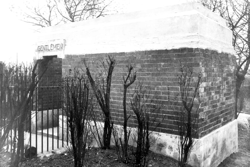 The men's public toilet in Cross Flatts Park pictured in April 1927.