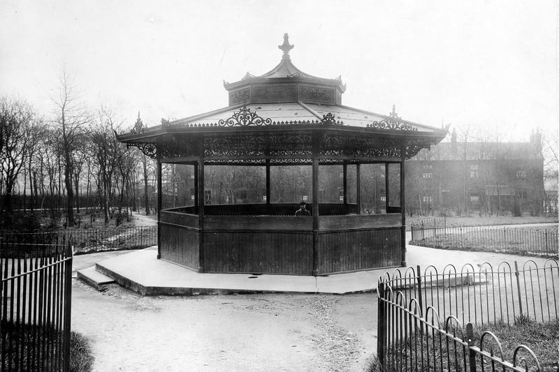 The shelter in Cross Flatts Park. Pictured in April 1923.