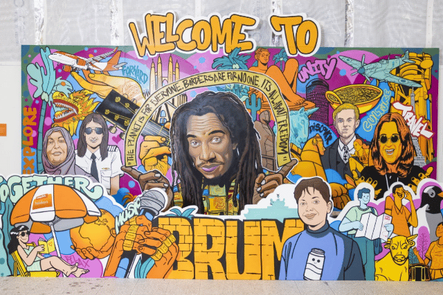 Musician Ozzy Osbourne, late poet Benjamin Zephaniah and an 11-year-old fundraising hero are among those who have been honoured in a  mural unveiled at Birmingham Airport.  