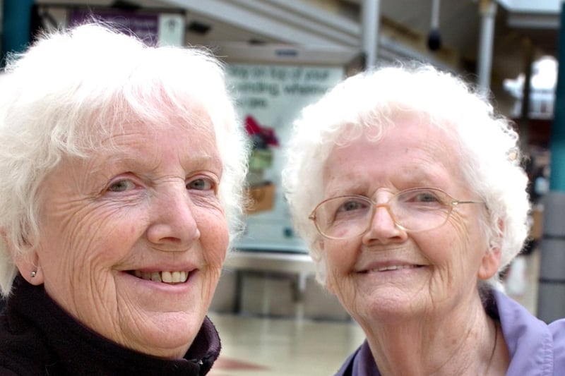 Georgina Summers with her twin Margaret Irving, right, were out and about for a spot of sun in 2012.