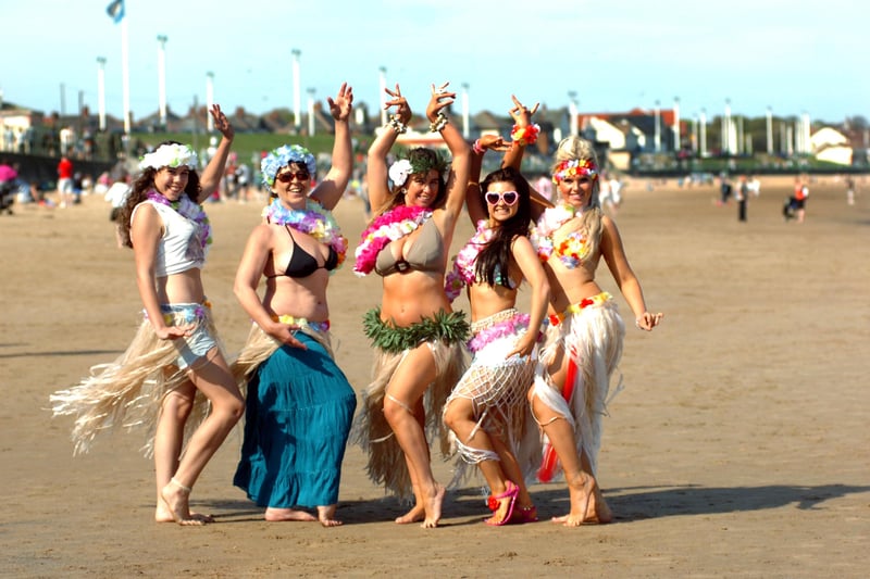 A spot of belly dancing on the beach at Seaburn on Easter Sunday in 2011. Pictured left to right are Katanya Harris, Dee Ryan, Sara Smith, Brogan Smith and Demi Laws.