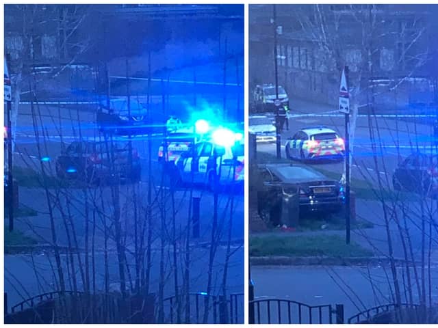 Police have cordoned off Hucklow Road in Firth Park, Sheffield, after a 16-year-old was taken to hospital with multiple stab wounds. Photos by Phil Grimshaw.