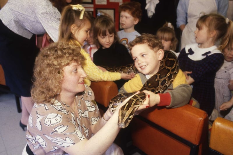 It was Pet Week at Millfield Nursery School in 1989 and Jennifer McBride, 4 took in her 11 foot python.