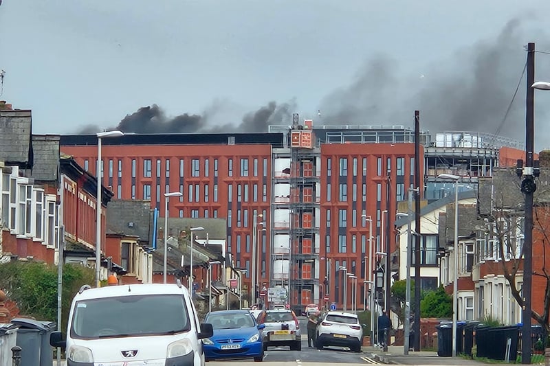 A fire has broke out at the new civil service offices at Talbot Gateway in Blackpool this morning. Picture credit: Tanya Leeming