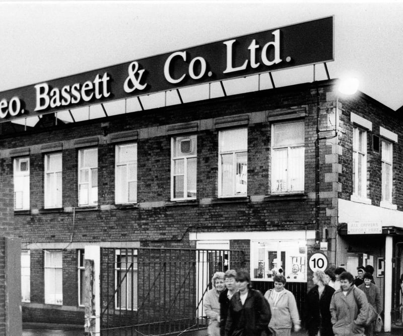 Workers file out of the Bassett's sweets factory in Owlerton, Sheffield, in January 1989