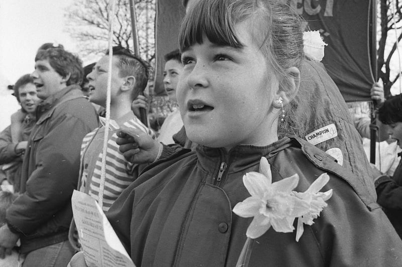 Adele Cook (9) of the Bethesda Mission, Prospect Row taking part in the Good Friday parade in 1988.