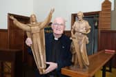 Father William Kilgannon, at the Mother of God Catholic church on Abbeydale Road with the statues returned after they were stolen recently, Photo: Dean Atkins, National World