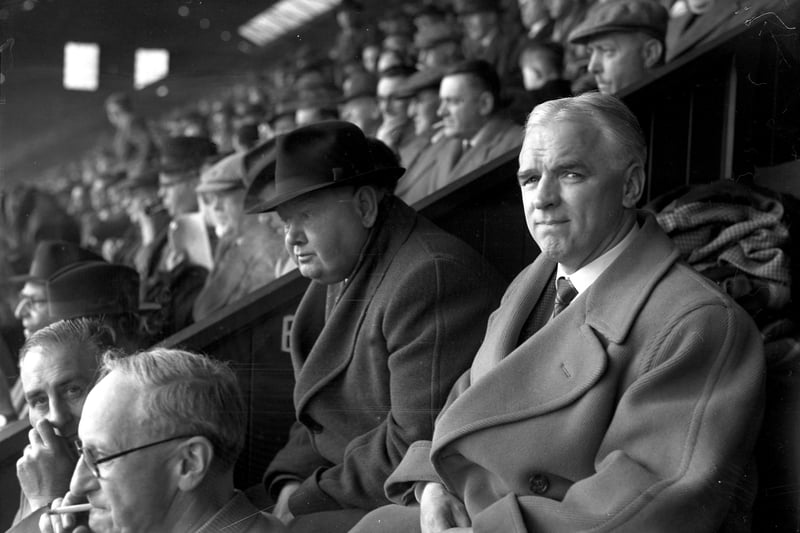 Raich Carter was pictured in the directors box at Roker Park for a match on Good Friday in 1957.
