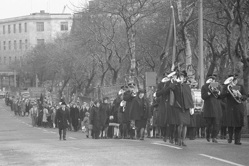 The Sunday Schools Good Friday procession reaches the Civic Centre in April 1977.
