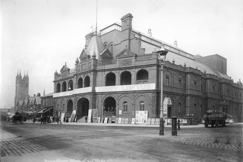 The Empire Theatre, 1895-1910. The Empire was built in 1895. Here, it advertises an appearance by the actor and music hall artiste, Cissy (Cecilia) Loftus. It was later converted into an ABC cinema