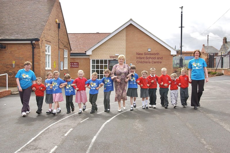Head teacher Gillian Mitchell joined staff and pupils for a sponsored walk in May 2007 at New Silksworth Infants.