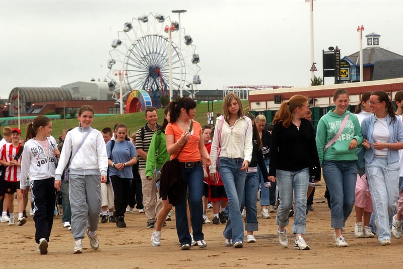 Staff, parents and pupils from Thornhill School walked along the beach to South Shields to raise money for Cancer Research in 2005.