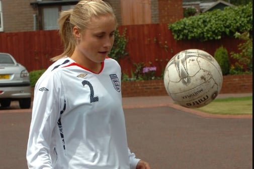 Steph shows her football talents in an Echo archive photo from 2007.