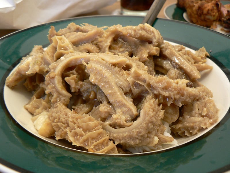Tripe is a type of edible lining from the stomachs of various farm animals. Most tripe is from cattle, pigs and sheep.
