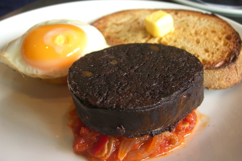 Black pudding, a sausage incorporating blood, is typically eaten as a breakfast food. It is considered a particular delicacy in Lancashire. 