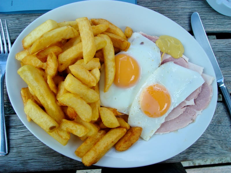 One of life's simplest pleasures, egg and chips is a popular dish in Lancashire.
