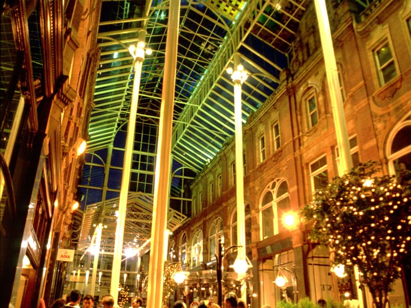 An evening view inside the Victoria Quarter.