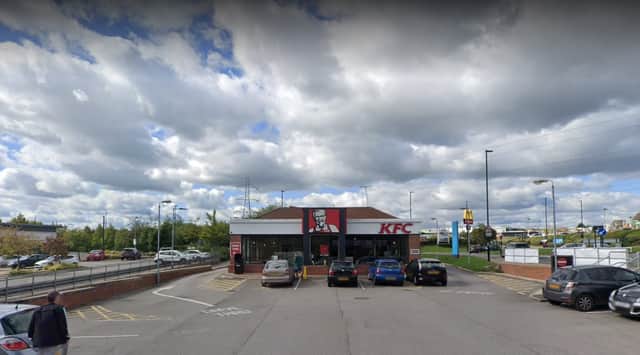 The KFC restaurant at Drakehouse retail park in South East Sheffield. The restaurant is coming under fire for rejecting an army veterans request for only chicken breast on his original recipe chicken order.