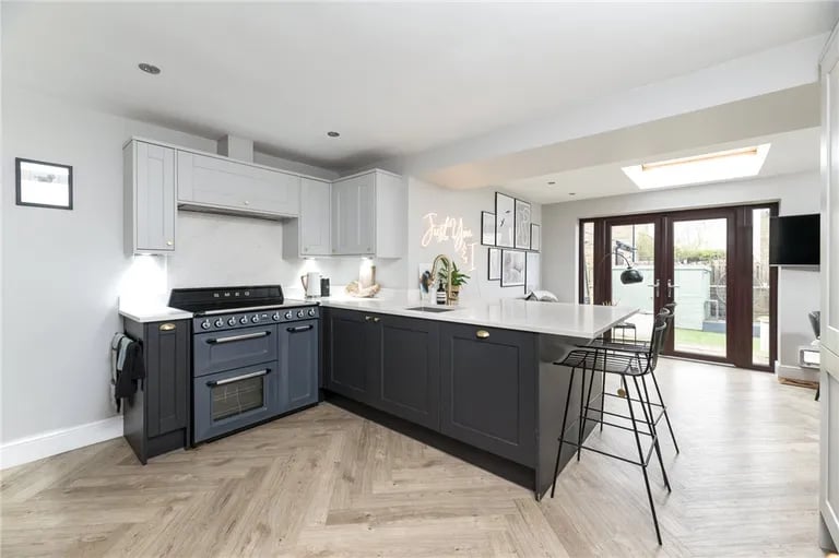 Step through double doors into this well-appointed dining kitchen with Karndean flooring.