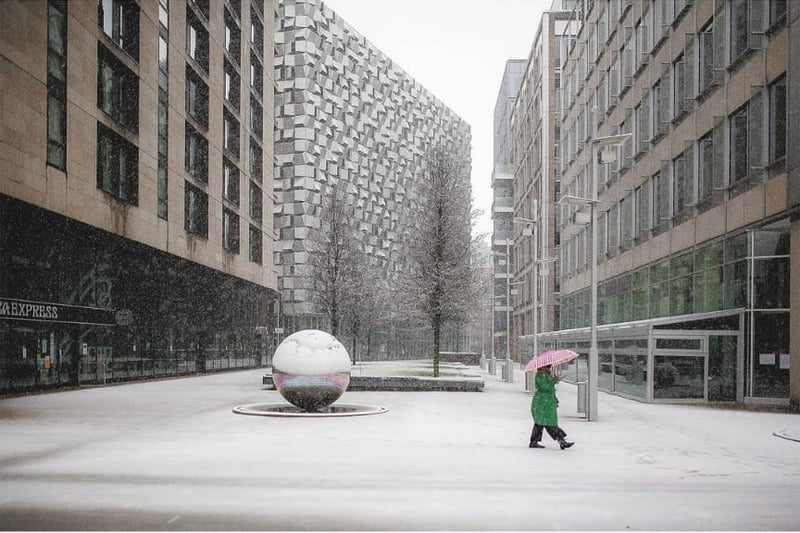 Brian Barton said they were "so glad " to capture this wintery moment by the Winter Gardens after coming out of the Millennium Gallery to find "surprise snow."