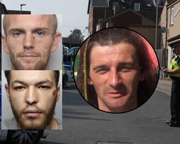 Daniel Cheetham (bottom left) and Liam Shaw (top left) did not say a word as Judge Sarah Wright jailed them during a hearing held this morning (Thursday, March 28, 2024) for killing Carl Dixon (right), during an incident at a property on George Street, Worsbrough, Barnsley, on Tuesday, September 5, 2023. 