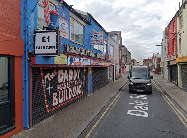 The famous £1 burger available at Higgitt's Las Vegas Arcade on Dale Street.
