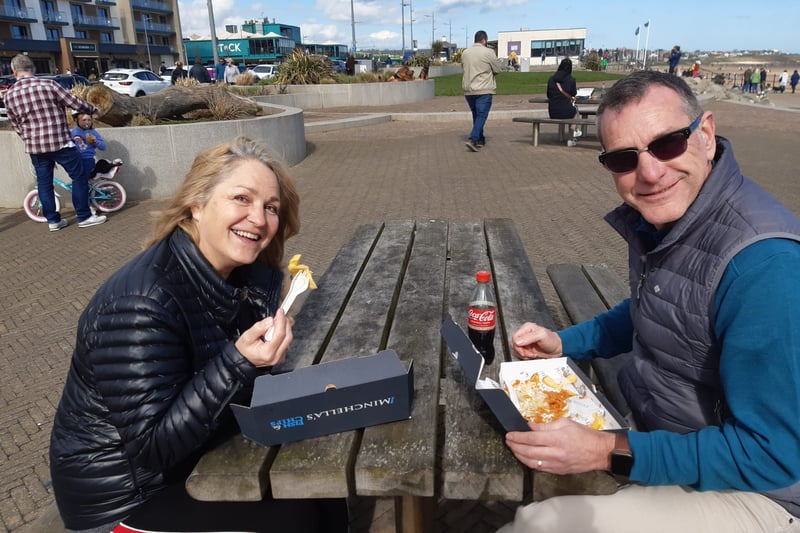 Mr and Mrs Easter - Steve and Frances - enjoying their fish and chips.