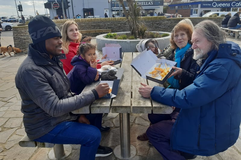 The Matthews family travelled six hours from London to enjoy their fish and chips by the sea.