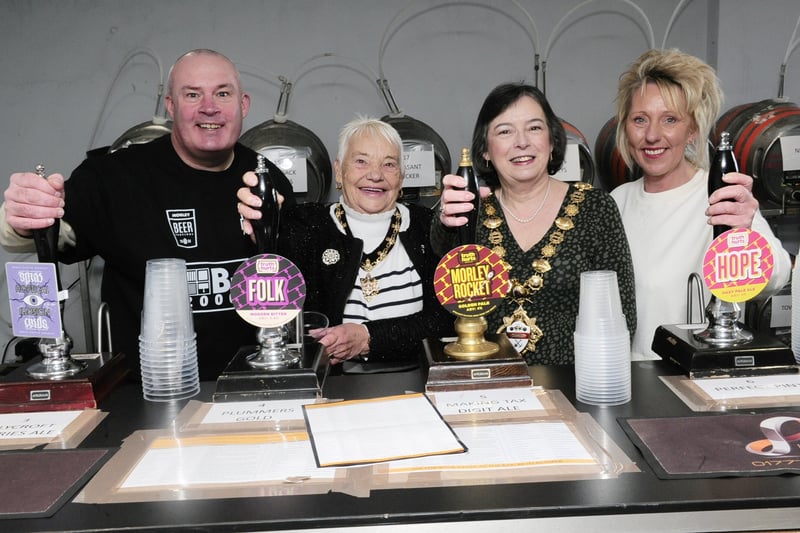 Morley Town Councillors, from left Coun Noel Bullock, Coun Christine Bell, Deputy Mayoress Coun Susan McGarroch and Mayor Coun Jane Senior at the opening of the three day beer festival.