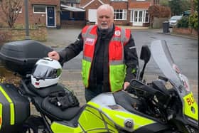 A motorcyclist who delivers blood has complained about the state of the roads after he hit a pot hole on his way to Sheffield (Photo: SWNS)