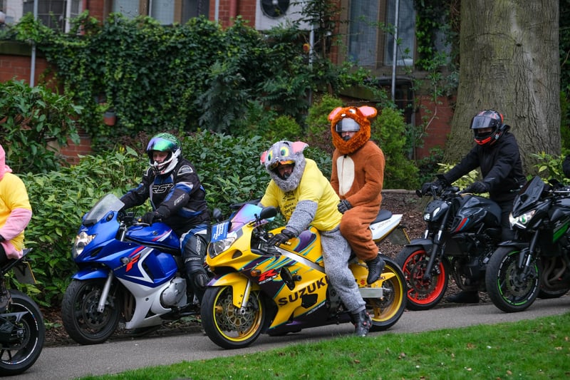 Just two of the costumes riders wore for the Egg Run. 