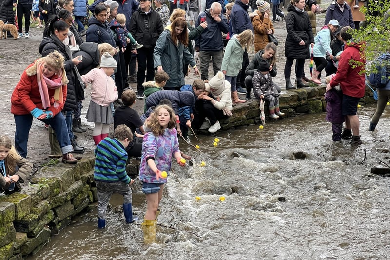 The event had many young helpers ready to gather the ducks up after the race and get them back into captivity. There were also volunteers with large sticks making sure none of the bathtub quackers got stuck on their journey.