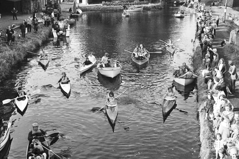 Canoeists gathered for a rally on the Union Canal at Linlithgow in October 1972.