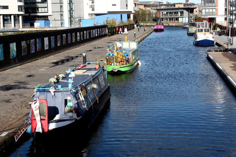 A selection of narrow boats on the Union Canal in November, 2012, which made for a colourful scene in Fountainbridge with their varied liveries.