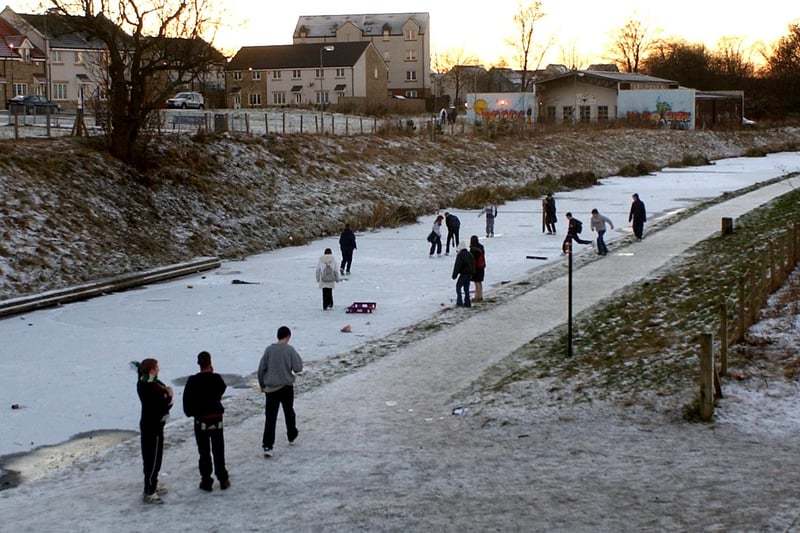 Pictured in January, 2003, these kids played on the frozen Union Canal near Wester Hailes.