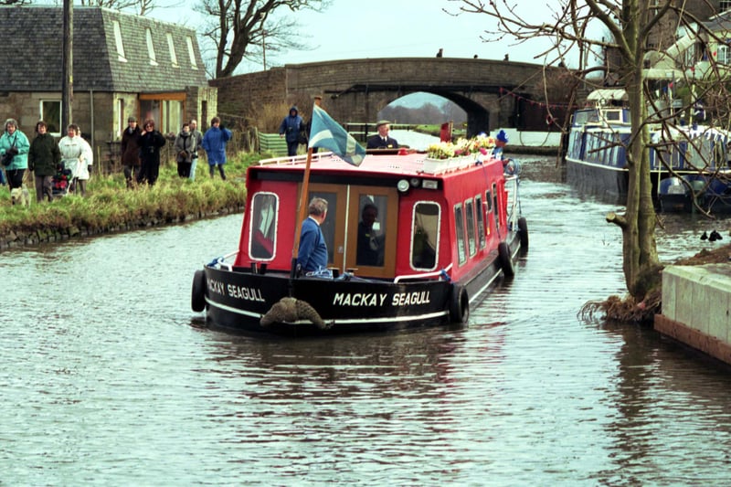 The Mackay Seagull barge at Ratho, at the opening of the Seagull Trust building and dry dock in 1993.
