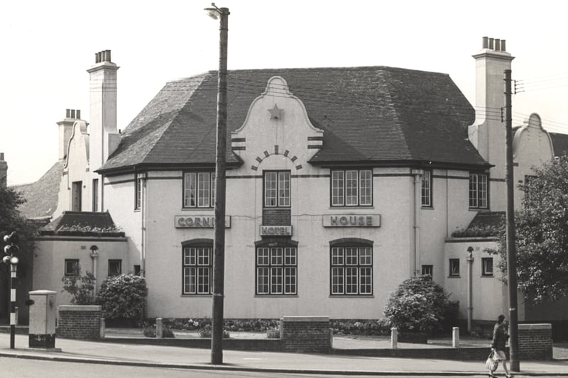  A 1965 photograph showing the Corner House Hotel in Heaton. The photograph shows the central section of the building which is on the corner of Stephenson Road and Heaton Road.