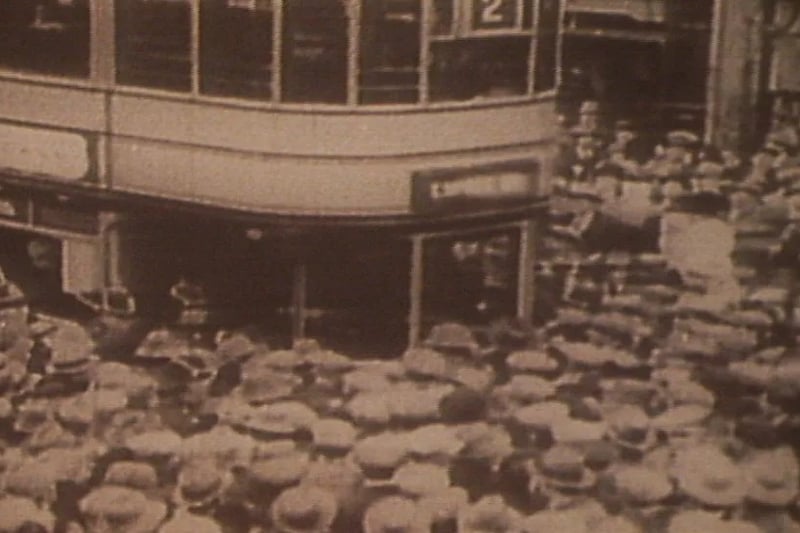 Protestors surround a tram during the Battle of George Square