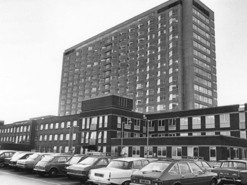 Cars parked outside the Royal Hallamshire Hospital, Sheffield, in November 1980