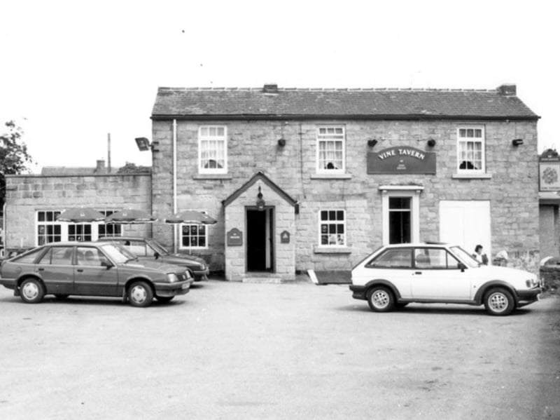 Cars parked outside Vine Tavern, on School Street, Mosborough, Sheffield, in June 1987