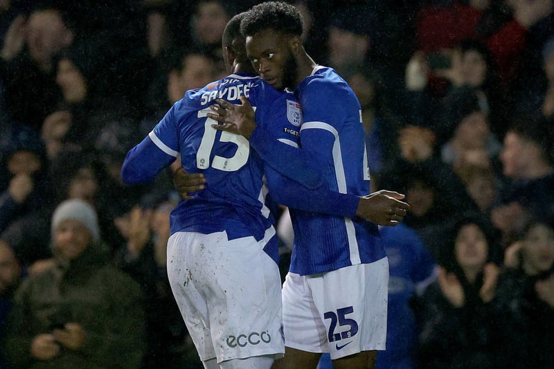 Pompey's Abu Kamara celebrates after scoring the side's first goal in Derby County draw