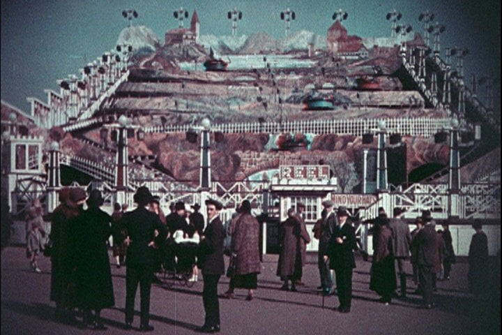 Funseekers at Blackpool Pleasure Beach, As captured on the film The Open Road by Claude Friese-Greene on his tour from Lands End to John O'Groats in 1924