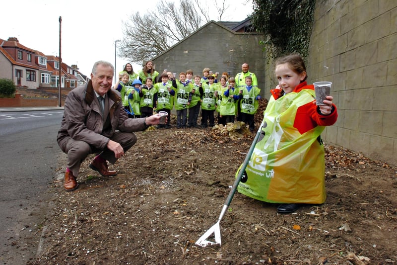 Emily Surtees, 8, joined Coun Stuart Porthouse and fellow Year 4 pupils in planting seeds on an area of land opposite the school in 2012.