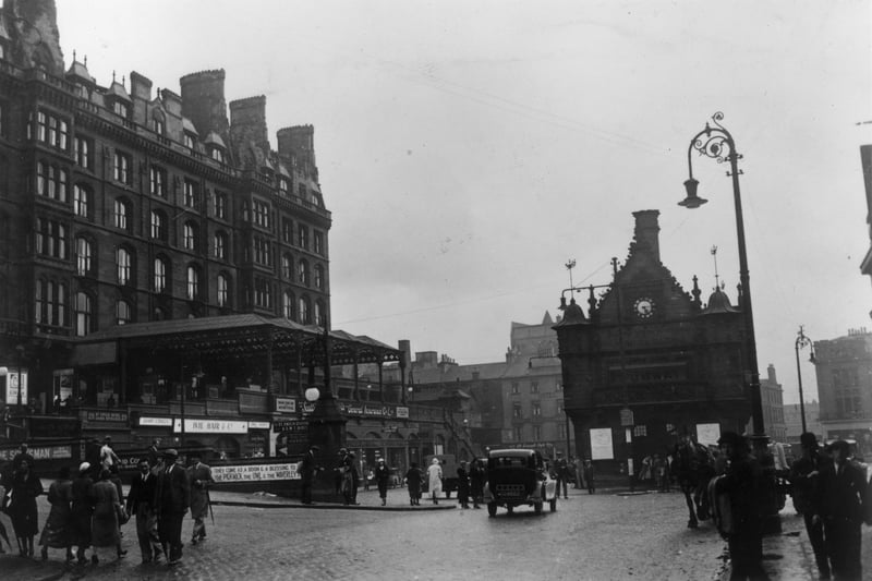 St Enoch subway station in Glasgow, in front of the St Enoch's Hotel, opened in 1878 with it being pictured here in September 1933. 