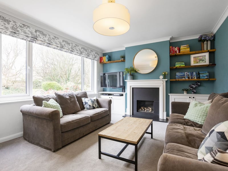 The charming living room, featuring a handsome gas fire.