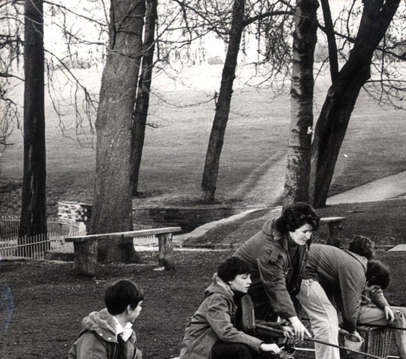 Fishing in Graves Park, Sheffield, in January 1976