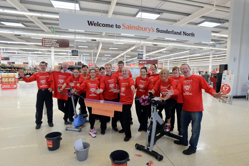 Staff at Sainsbury's were 'cycling' from Lands End to John O'Groats over two days for Sports Relief in 2014.