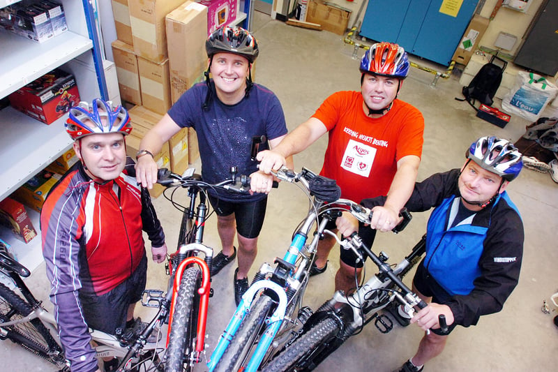 These Argos managers tackled the Coast to Coast bike ride 15 years ago.
Pictured are Simon Fullerton, Steve Key, Stephen Palmer and Darren Robson.