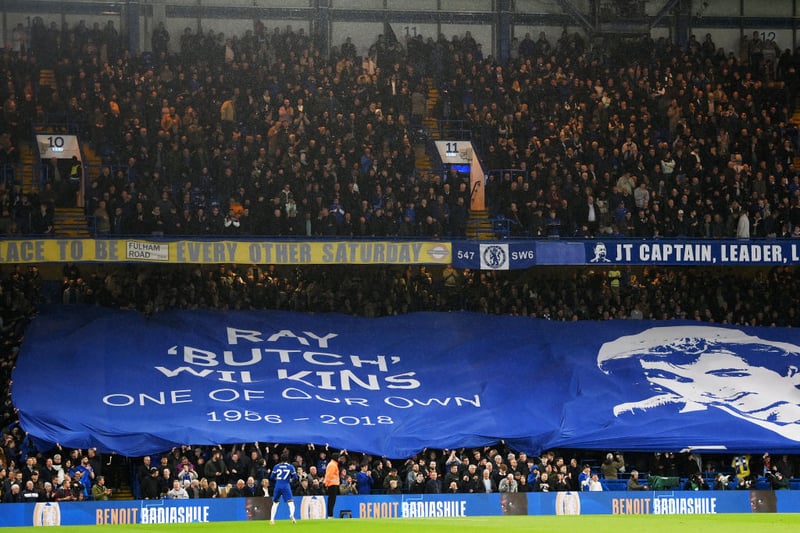 A general view of inside the stadium as a banner is raised before the game against Manchester United.