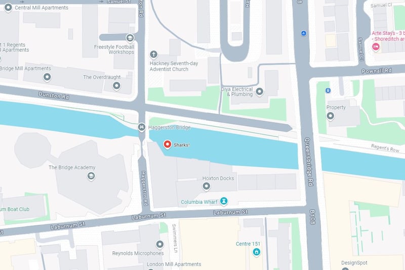 Up to four shark artworks found a home in the Regent's Canal in Haggerston for a while in 2020.  